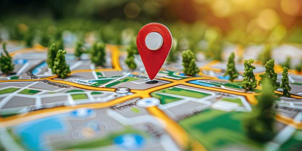 Optimize business location on Google Maps for local search engine visibility. Concept Google Maps Optimization, Local Search Visibility, Business Location Strategy