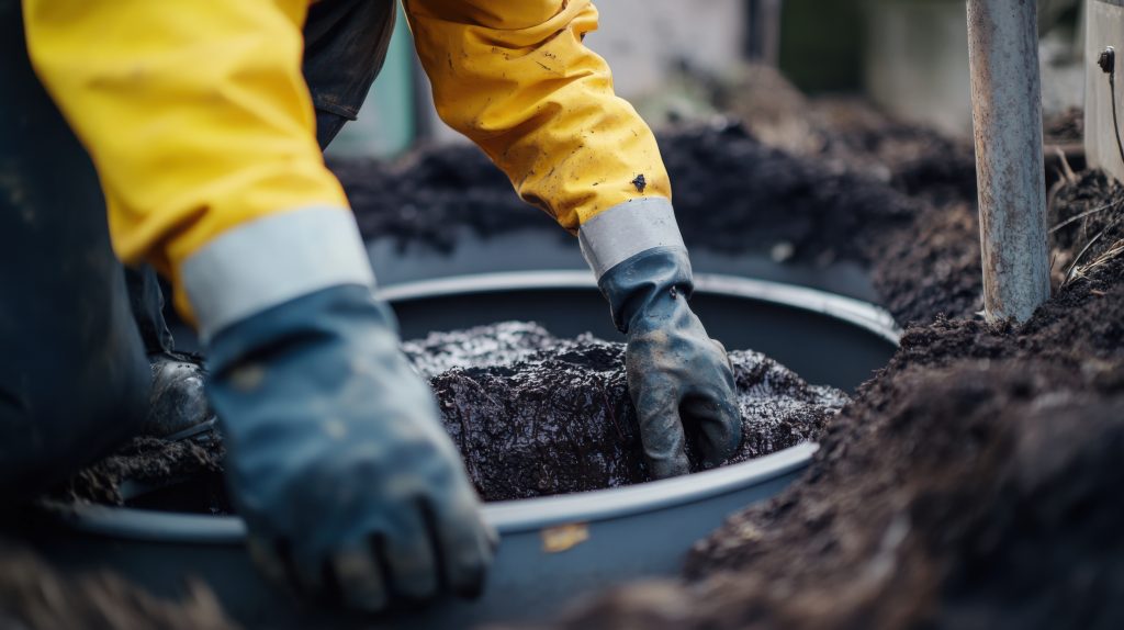Plumber installing septic tank. Featuring plumbing and septic system installation