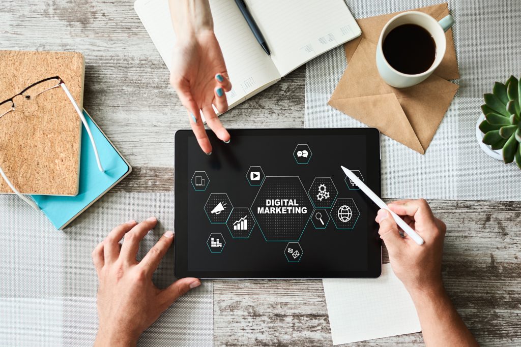 Digital marketing concept on screen. Business and internet concept.